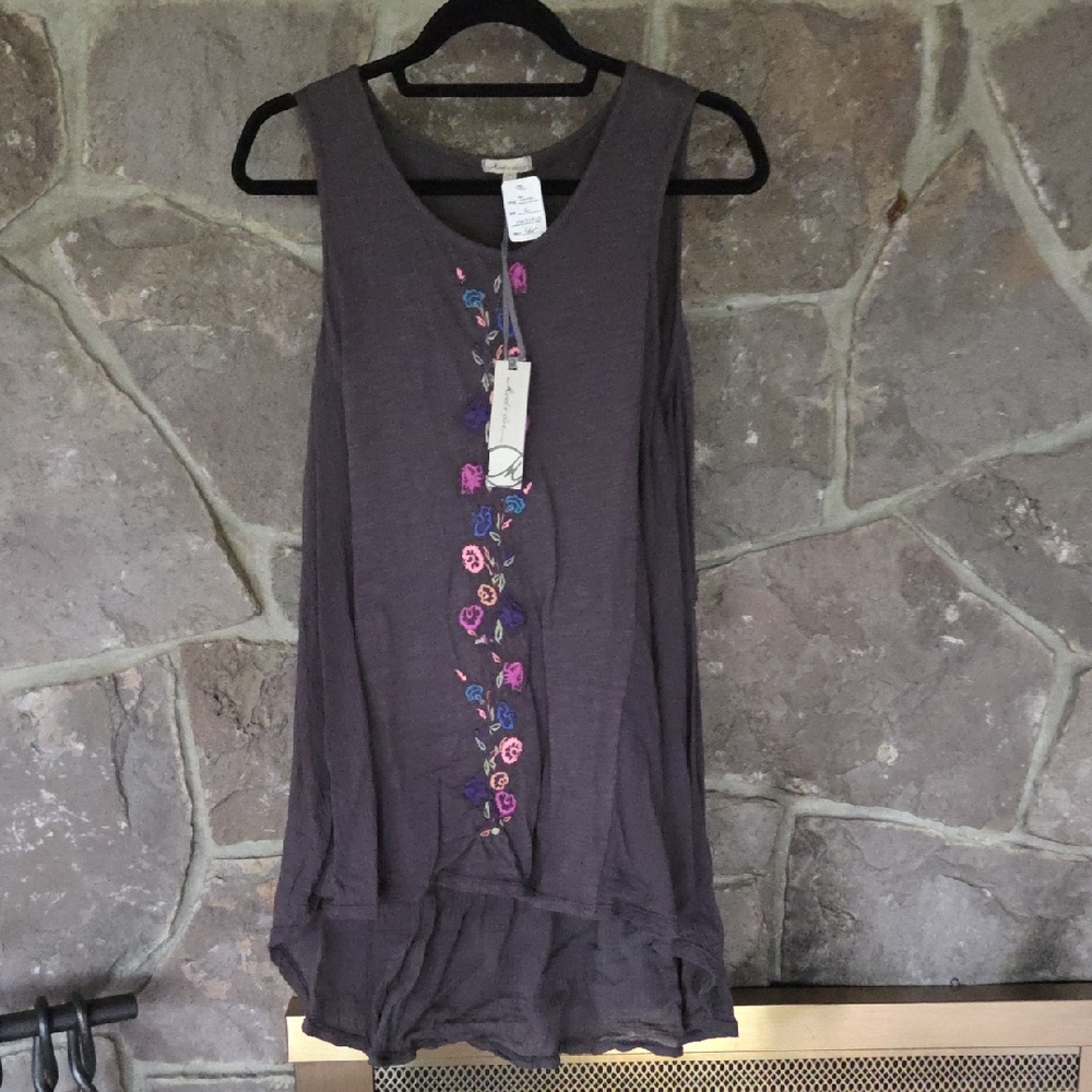 Chic Charcoal Embroidered Tank Top